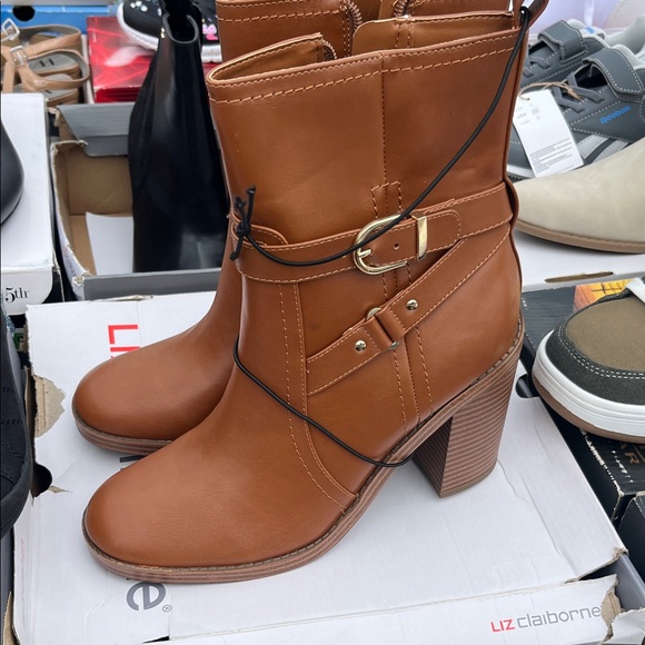 Liz Claiborne Brown Heeled Boots with Buckle - Picture 1 of 1